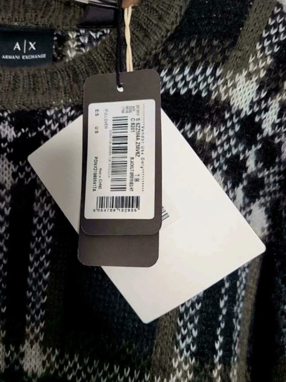 Armani Exchange Black, Gray & White Plaid Crewneck Sweater